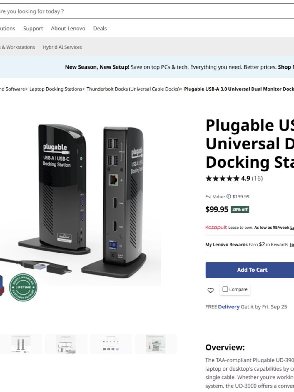 Plugable UD-3900 USB 3.0 Universal Docking Station for Windows
